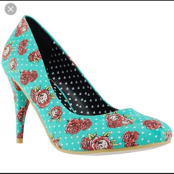 Iron Fist Shoes - Iron Fist Scary Prarie teal flower heel